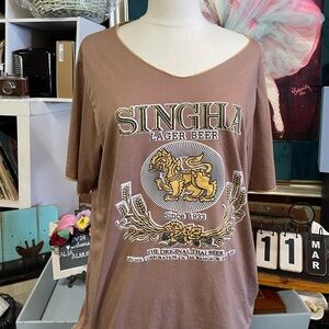 Singha Lager Beer Since 1933 Grey Foo Dog Orange Logo T-Shirt